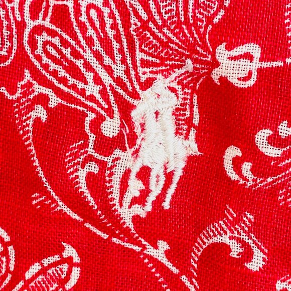 Polo Ralph Lauren Western Shirt Sz L Red Batik Bandanna Paisley  LS Linen Blend - Picture 3 of 4